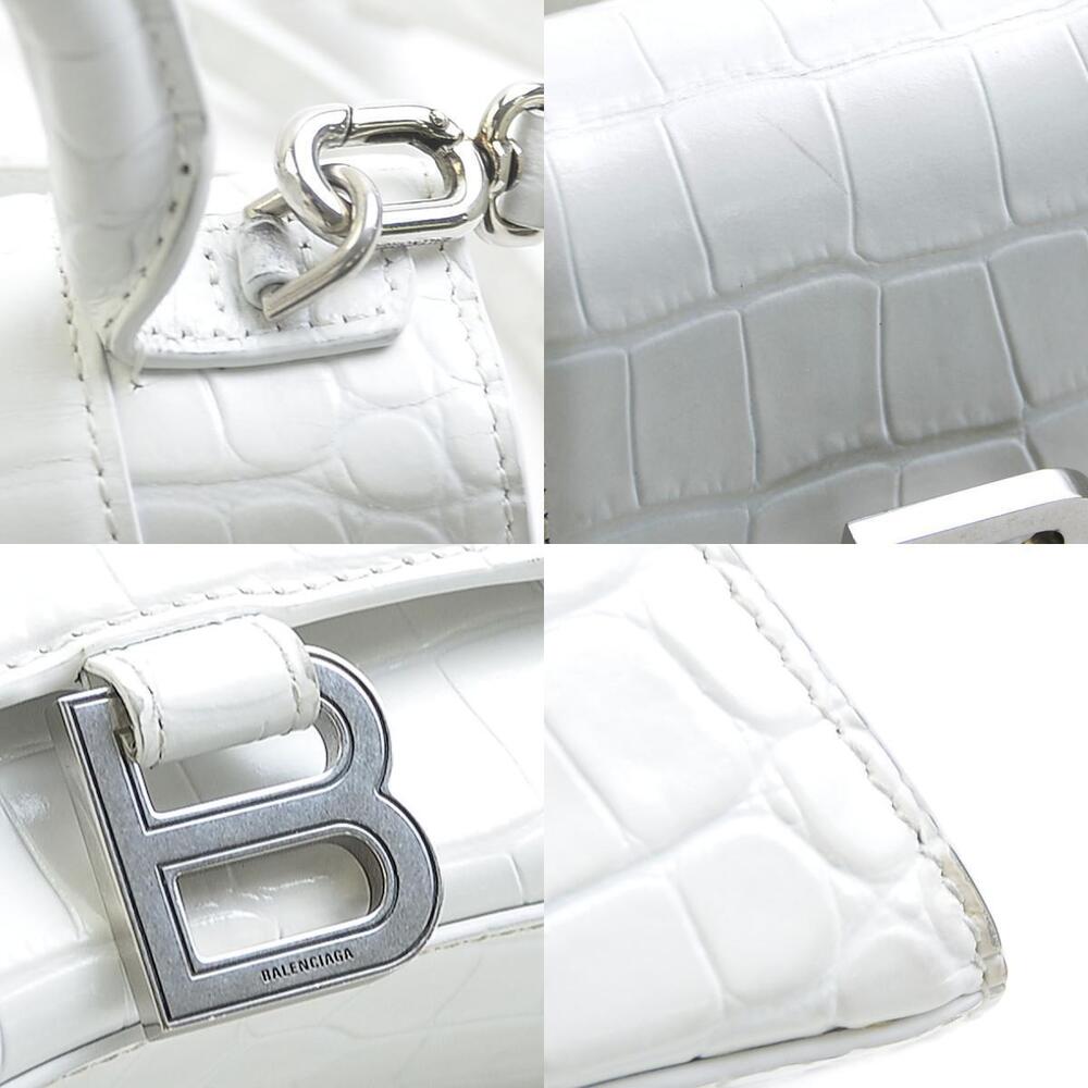 Balenciaga Hourglass XS Crossbody Bag Crocodile Leather White Silver - Picture 4 of 5